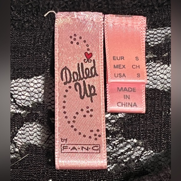 DOLLED UP by Fang Cute & Sexy Black Sweater w/Lace & Metallic Details Size S - Picture 5 of 10